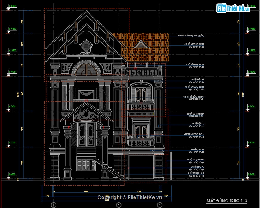 Biệt thự tân cổ điển 3 tầng,Bản vẽ biệt thự tân cổ điển,biệt thự 3 tầng cổ điển Pháp 10x11.5m,nhà 3 tầng 10x11.5m