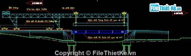 tổ chức thi công cầu,tổ chức thi công KCN,tổ chức thi công dầm T,lao lắp dầm bằng cần cẩu,dầm dẫn