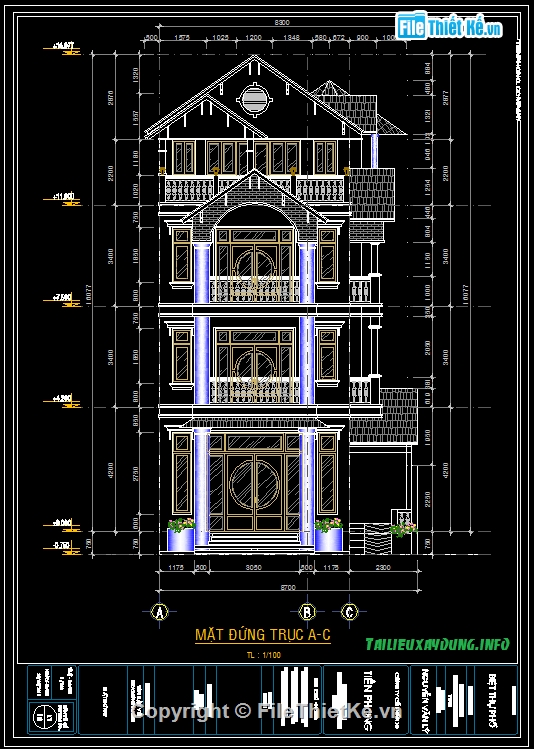 hồ sơ thiết kế nhà phố,hồ sơ thiết kế thi công,biệt thự 11 x 13m,biệt thự phố