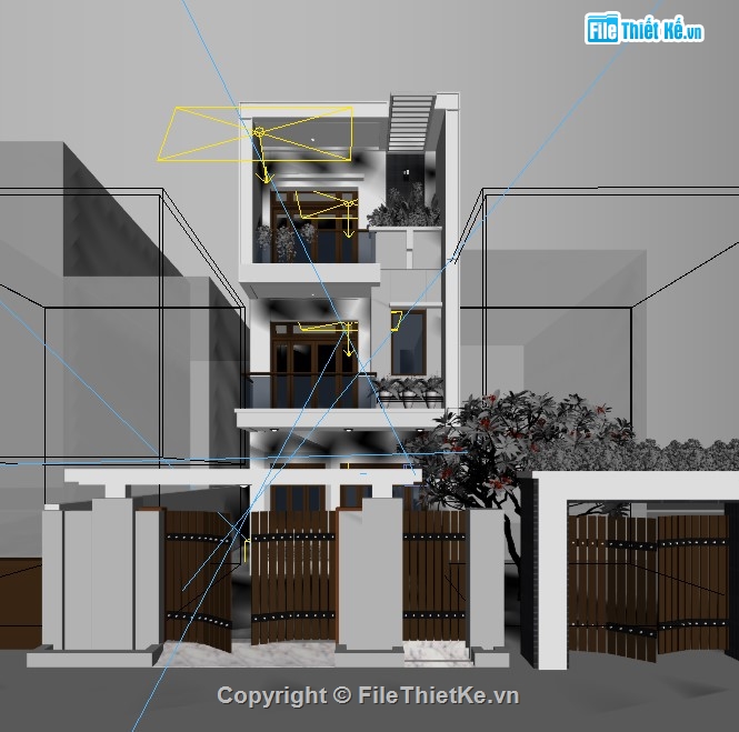 nhà phố 3 tầng,autocad nhà phố 3 tầng,max nhà phố 3 tầng,nhà phố 3 tầng kt 5x20m