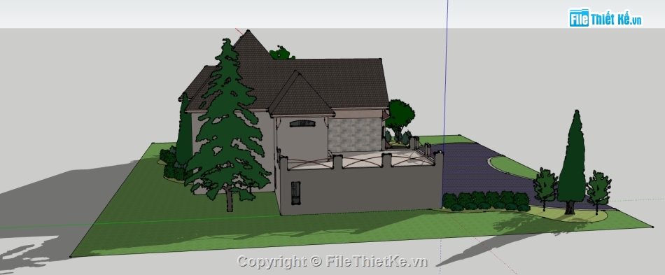 biệt thự phương tây dựng trên sketchup,thiết kế biệt thự 2 tầng đẹp,dựng model su nhà biệt thự