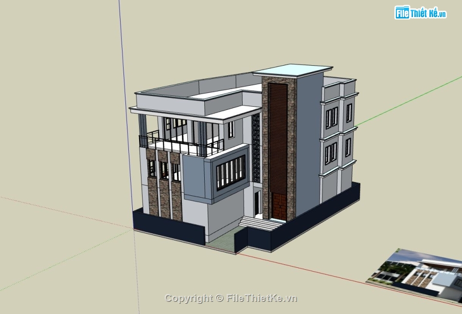 biệt thự 3 tầng,biệt thự sketchup,biệt thự hiện đại 3 tầng