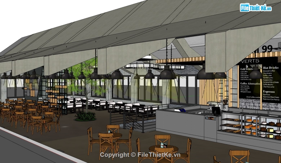 nội thất quán cafe,sketchup nội thất cafe,sketchup quán cafe