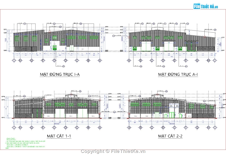 Thiết kế nhà xưởng 45x55m,File Autocad nhà kho 55x45m,Kết cấu nhà xưởng khung thép 1 tầng,Nhà kho khung Zamil,Bản vẽ nhhà máy khung thép tiền chế,Kiến trúc nhà xưởng khung thép 1 tầng