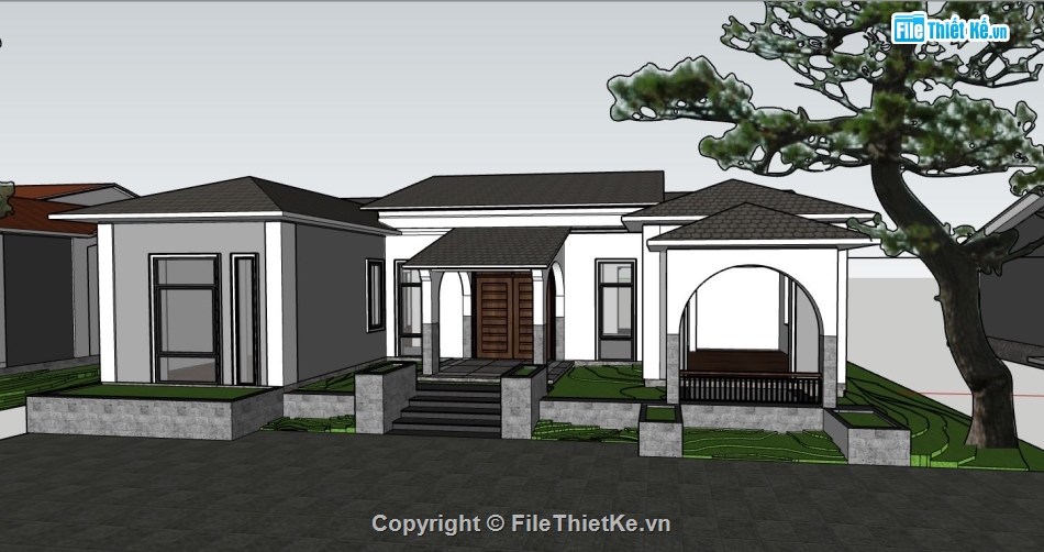 Mẫu biệt thự đẹp,biệt thự 1 tầng,sketchup biệt thự 1 tầng,biệt thự  tầng