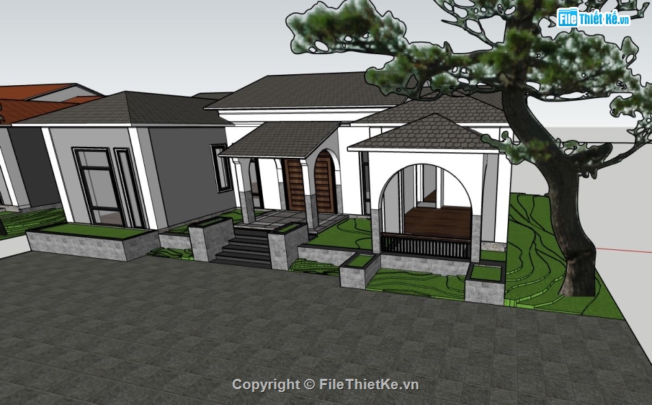 Mẫu biệt thự đẹp,biệt thự 1 tầng,sketchup biệt thự 1 tầng,biệt thự  tầng