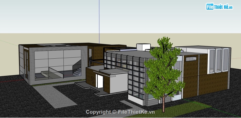 biệt thự hiện đại 1 tầng,biệt thự sketchup,sketchup biệt thự 1 tầng,biệt thự 1 tầng hiện đại