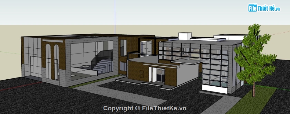 biệt thự hiện đại 1 tầng,biệt thự sketchup,sketchup biệt thự 1 tầng,biệt thự 1 tầng hiện đại