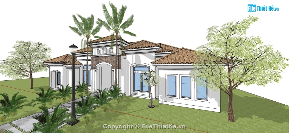 su biệt thự 1 tầng,sketchup biệt thự 1 tầng,model su biệt thự 1 tầng