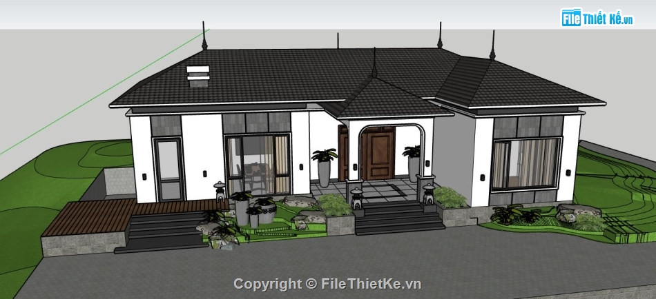 su biệt thự 1 tầng,sketchup biệt thự 1 tầng,model biệt thự sketchup