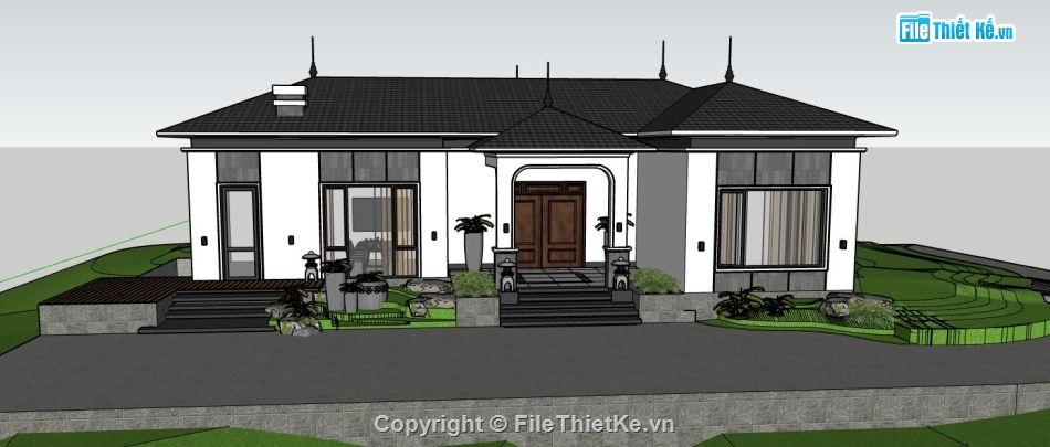 su biệt thự 1 tầng,sketchup biệt thự 1 tầng,model biệt thự sketchup