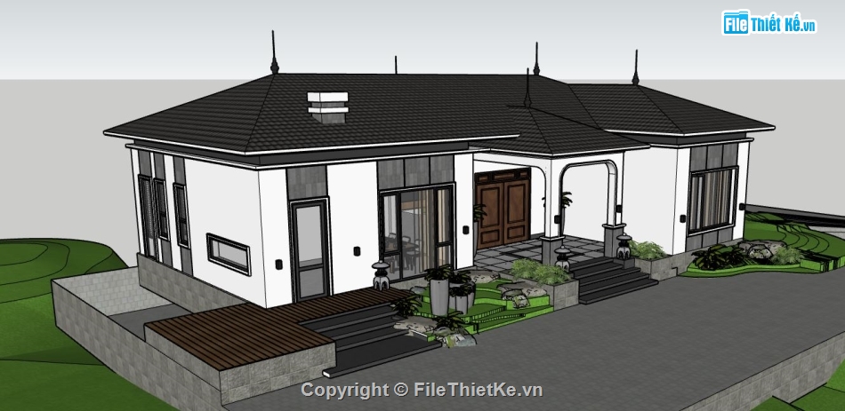 su biệt thự 1 tầng,sketchup biệt thự 1 tầng,model biệt thự sketchup