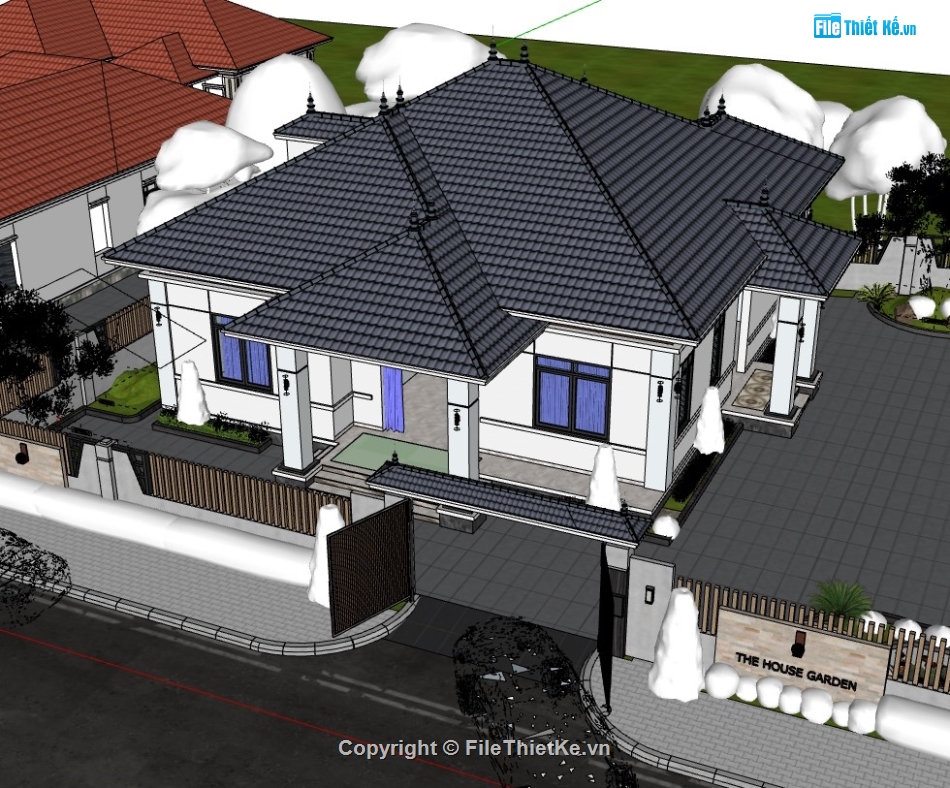 biệt thự mái nhật,su biệt thự,sketchup biệt thự,biệt thự 1 tầng