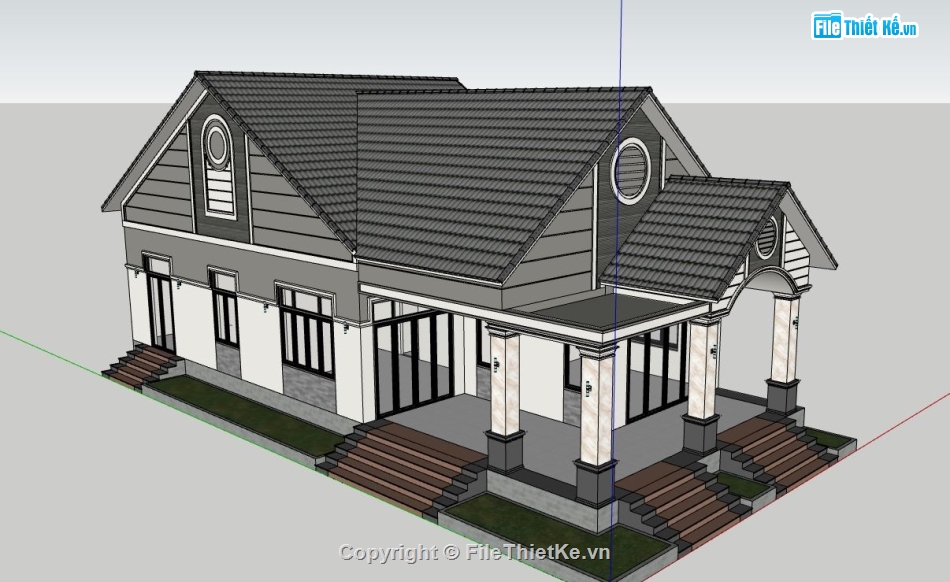 sketchup biệt thự 1 tầng,sketchup biệt thự,biệt thự sketchup