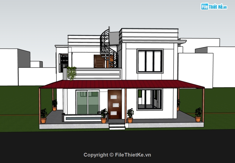 biệt thự 2 tầng,su biệt thự,sketchup biệt thự