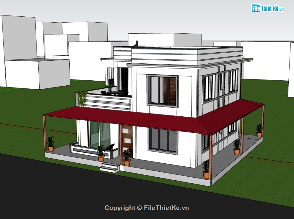 biệt thự 2 tầng,su biệt thự,sketchup biệt thự