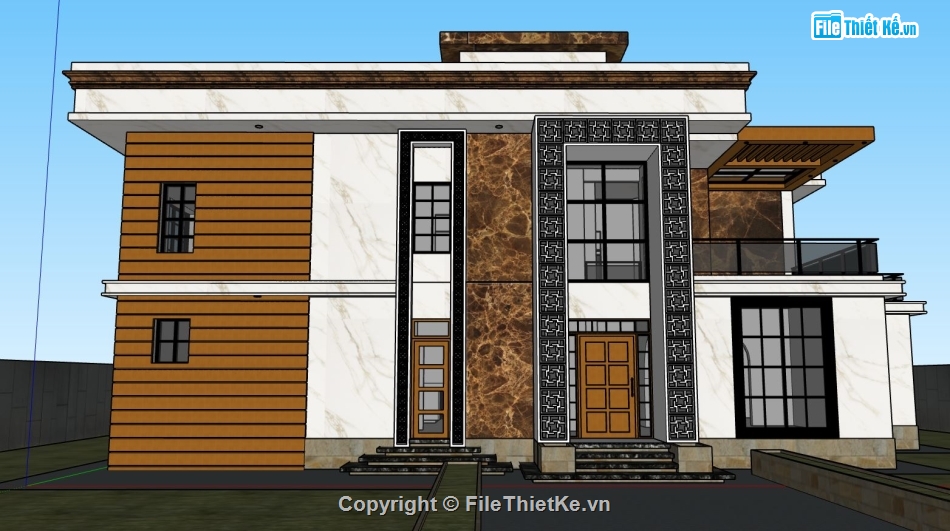 biệt thự 2 tầng,file sketchup biệt thự 2 tầng,biệt thự hiện đại