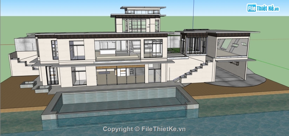 model su biệt thự,file sketchup biệt thự,model su biệt thự 2 tầng