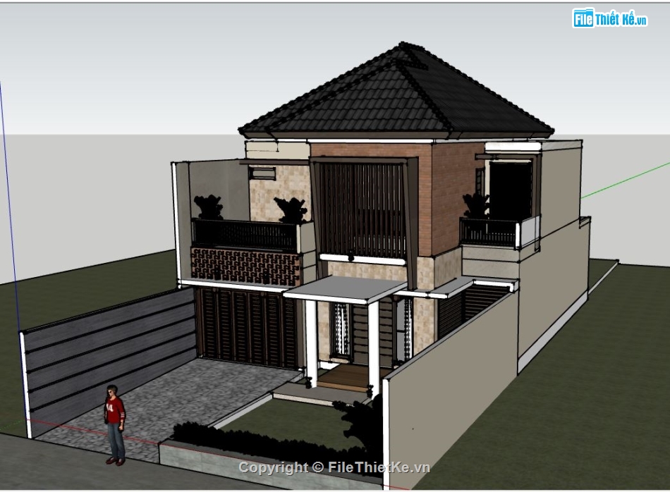 skechup biệt thự 2 tầng,biệt thự phố 2 tầng,file sketchup biệt thự phố 2 tầng,biệt thự 10x18m