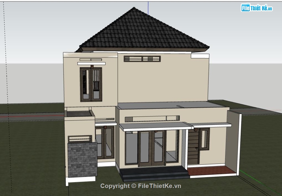 skechup biệt thự 2 tầng,biệt thự phố 2 tầng,file sketchup biệt thự phố 2 tầng,biệt thự 10x18m