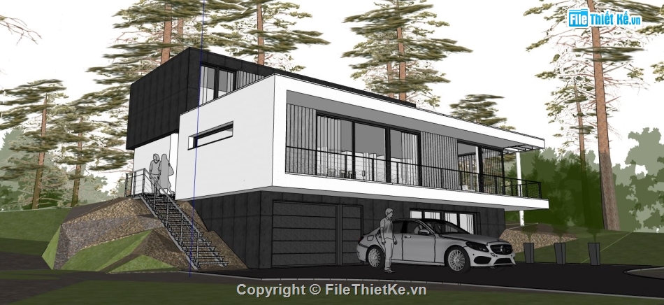 biệt thự 2 tầng,biệt thự 2 tầng file su,sketchup biệt thự 2 tầng