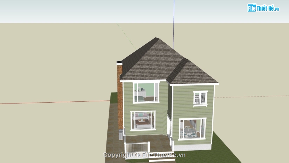 biệt thự 2 tầng,biệt thự phong cách châu âu,file sketchup biệt thự