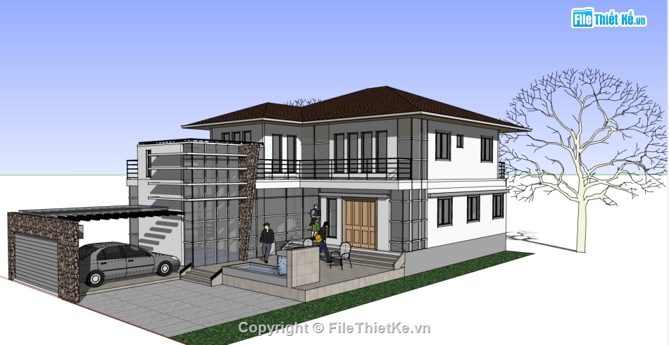 biệt thự 2 tầng,mẫu biệt thự sketchup,mẫu biệt thự 2 tầng