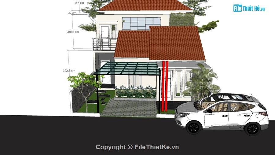 biệt thự 2 tầng,sketchup biệt thự,model biệt thự 2 tầng đẹp