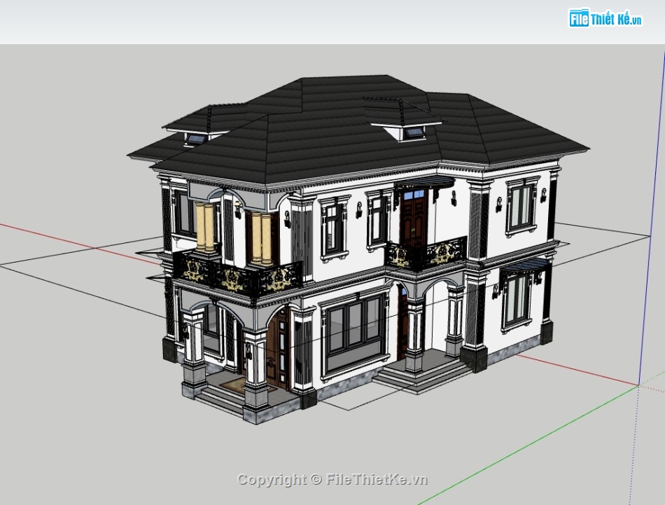 biệt thự 2 tầng,biệt thự tân cổ điển,su biệt thự 2 tầng,sketchup biệt thự 2 tầng