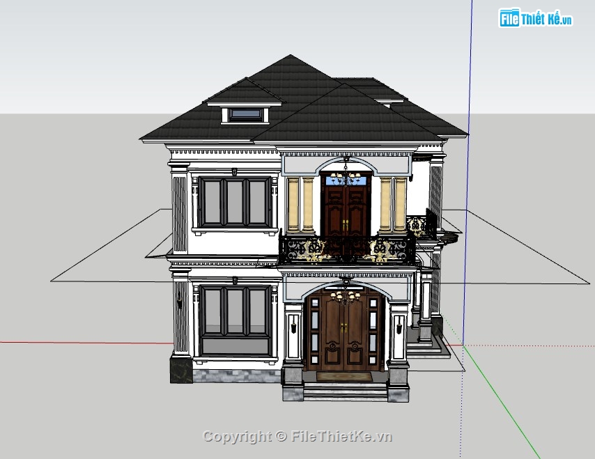 biệt thự 2 tầng,biệt thự tân cổ điển,su biệt thự 2 tầng,sketchup biệt thự 2 tầng