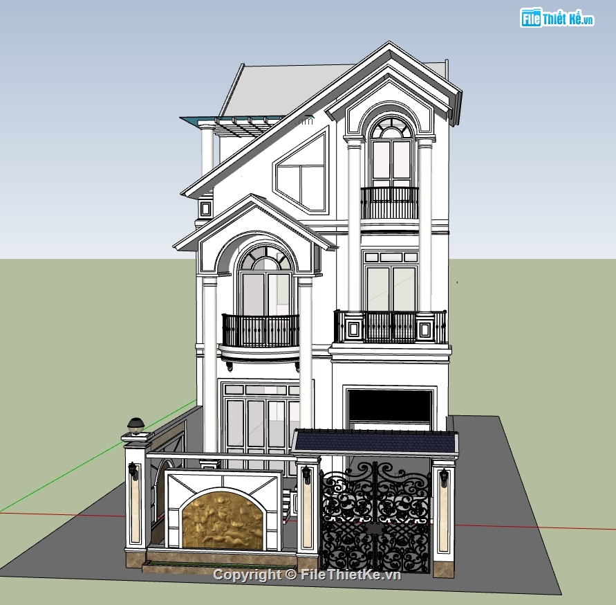 file sketchup biệt thự 3 tầng,biệt thự 3 tầng model sketchup,file 3d biệt thự 3 tầng