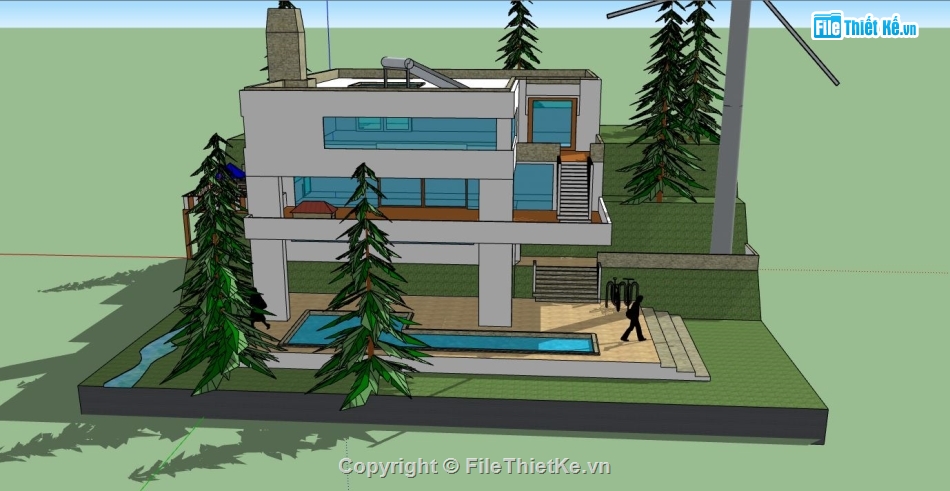 file sketchup biệt thự,model su biệt thự,su biệt thự 3 tầng