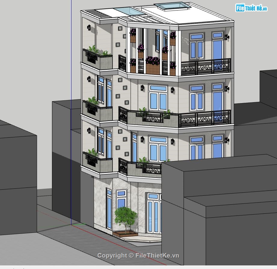 sketchup biệt thự,biệt thự 4 tầng,model su biệt thự 4 tầng