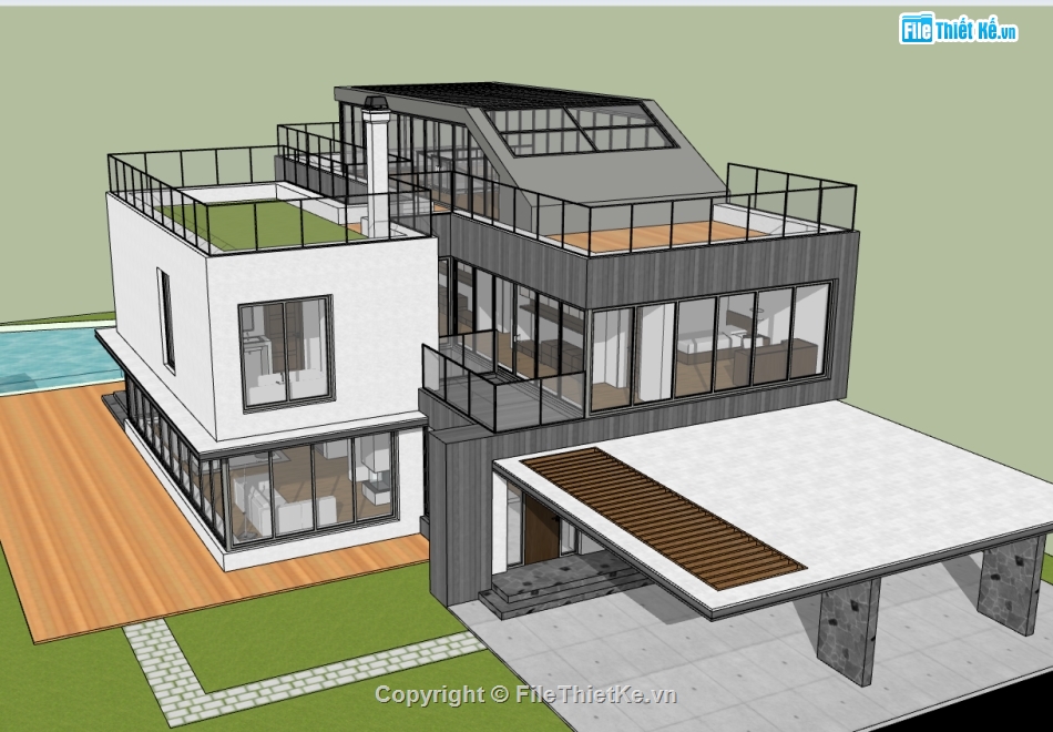 biệt thự hiện đại,biệt thự nghỉ dưỡng,sketchup biệt thự,model su biệt thự 2 tầng