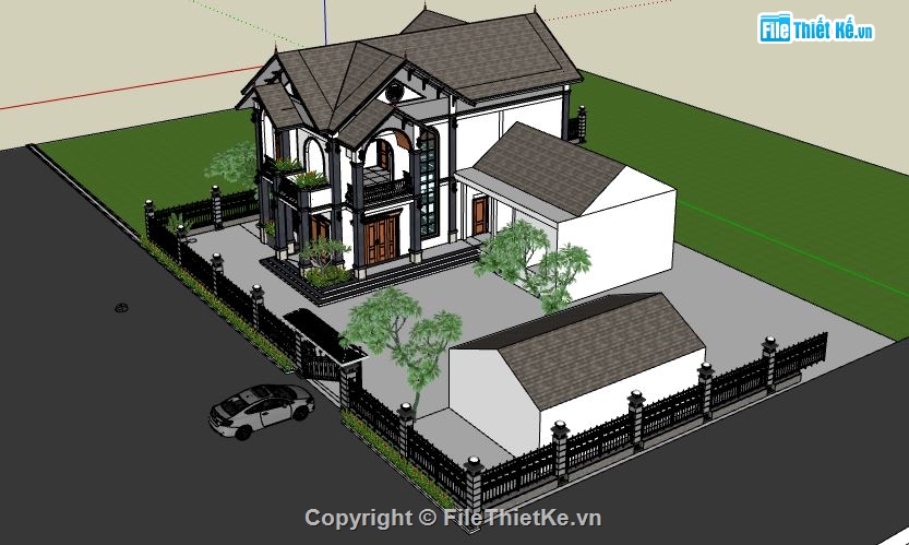 biệt thự vườn file sketchup,file su biệt thự vườn 2 tầng,model su biệt thự vườn,mẫu biệt thự 3 tầng đẹp