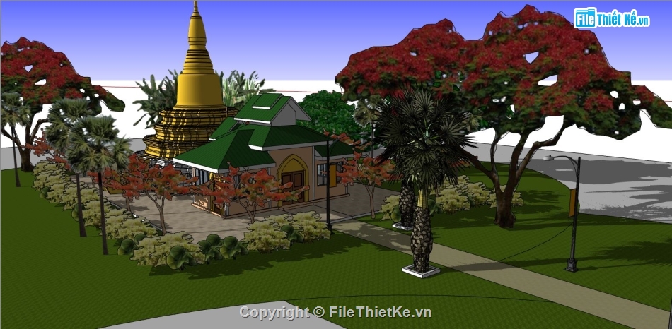 mẫu chùa đẹp,file sketchup chùa đẹp,model su chùa