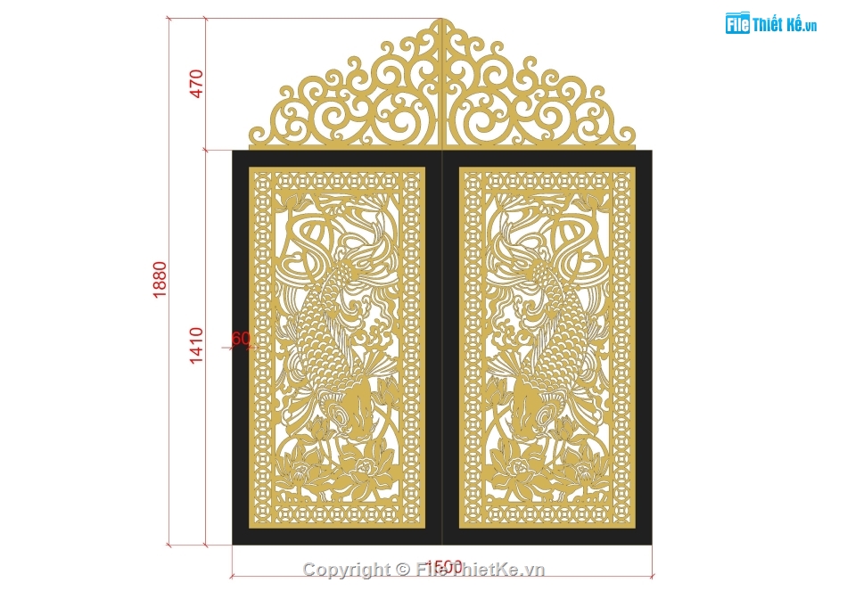 Cổng cá chép cnc file dxf,dxf cổng cá chép,file dxf cổng cá chép,file cnc cổng 2 cánh,autocad cnc cổng 2 cánh