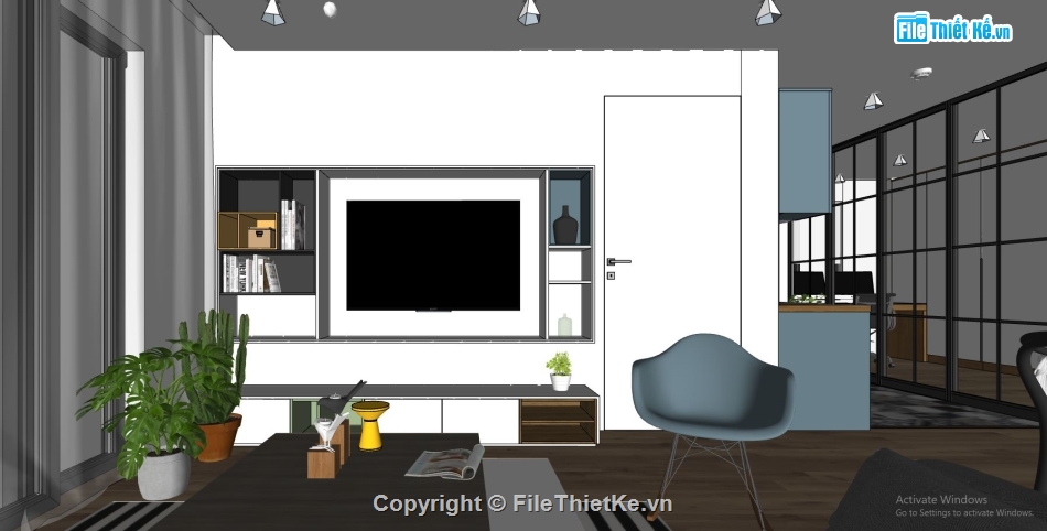 sketchup nội thất chung cư,phòng khách chung cư su,file su phòng ngủ chung cư