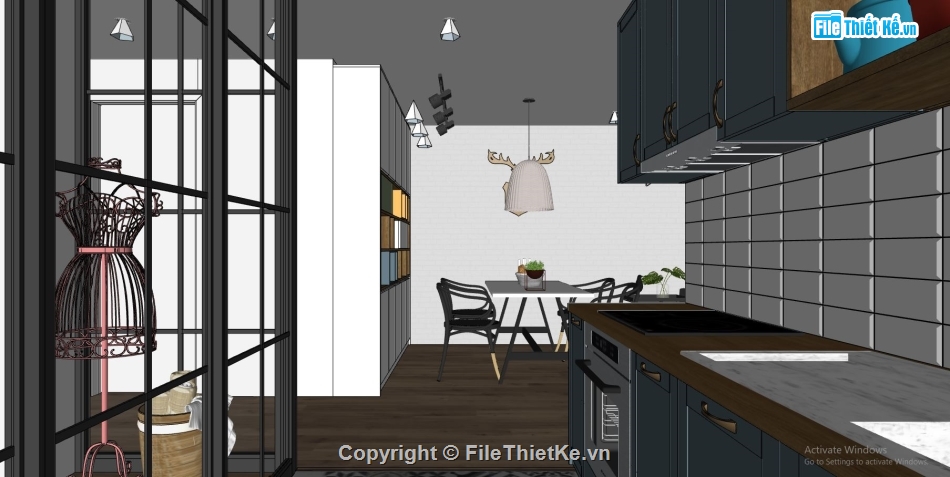 sketchup nội thất chung cư,phòng khách chung cư su,file su phòng ngủ chung cư