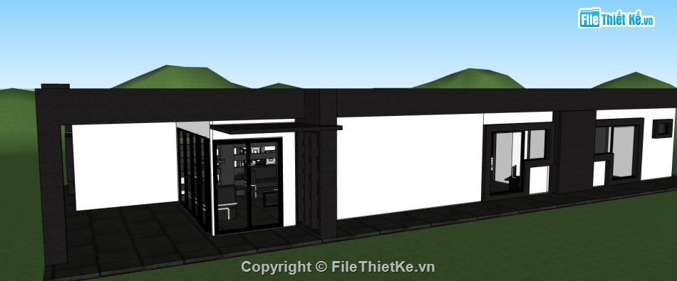 file su nhà 1 tầng,sketchup nhà 1 tầng,model su nhà 1 tầng