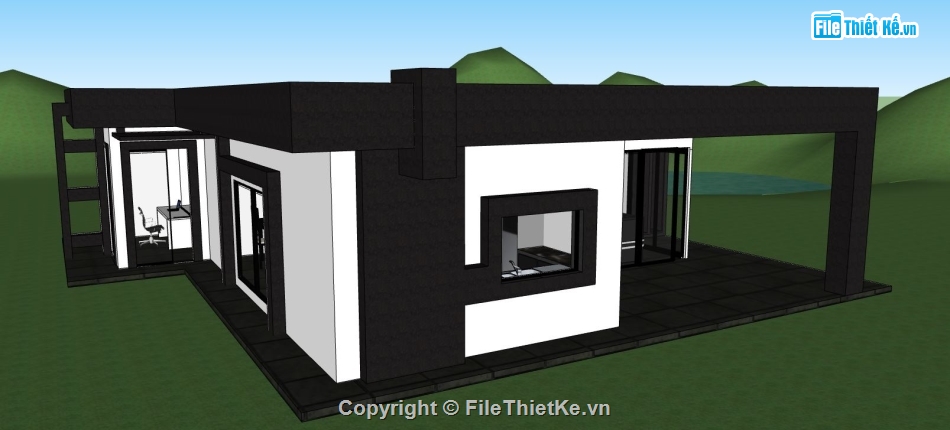 file su nhà 1 tầng,sketchup nhà 1 tầng,model su nhà 1 tầng