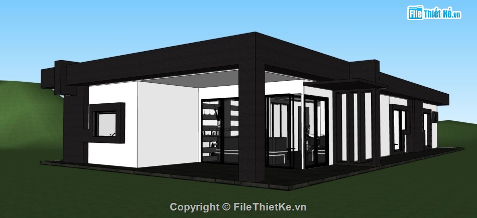 file su nhà 1 tầng,sketchup nhà 1 tầng,model su nhà 1 tầng