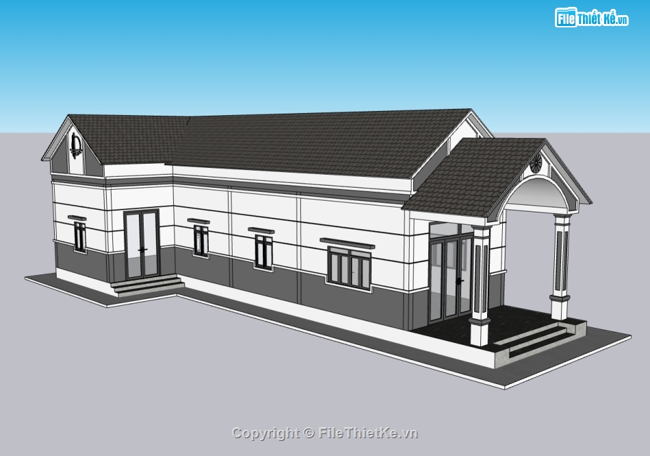 nhà chữ L,nhà 1 tầng,su nhà 1 tầng,sketchup nhà 1 tầng