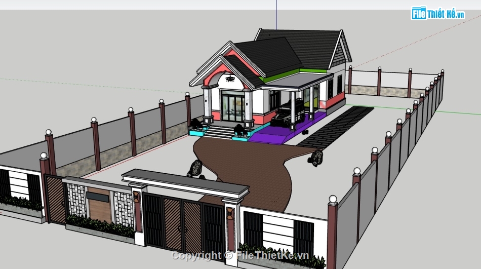 mẫu nhà 1 tầng,nhà đẹp 1 tầng,sketchup nhà 1 tầng