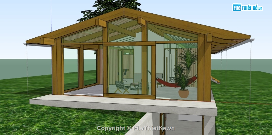 file su biệt thự 1 tầng,sketchup biệt thự nghỉ dưỡng,model su biệt thự nghỉ dưỡng