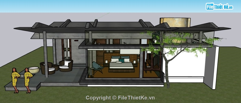 mẫu nhà 1 tầng,su nhà 1 tầng,sketchup nhà 1 tầng