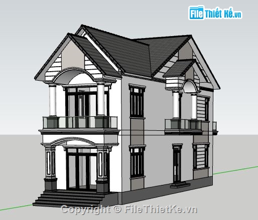 nhà 2 tầng đẹp,su nhà 2 tầng,sketchup nhà 2 tầng