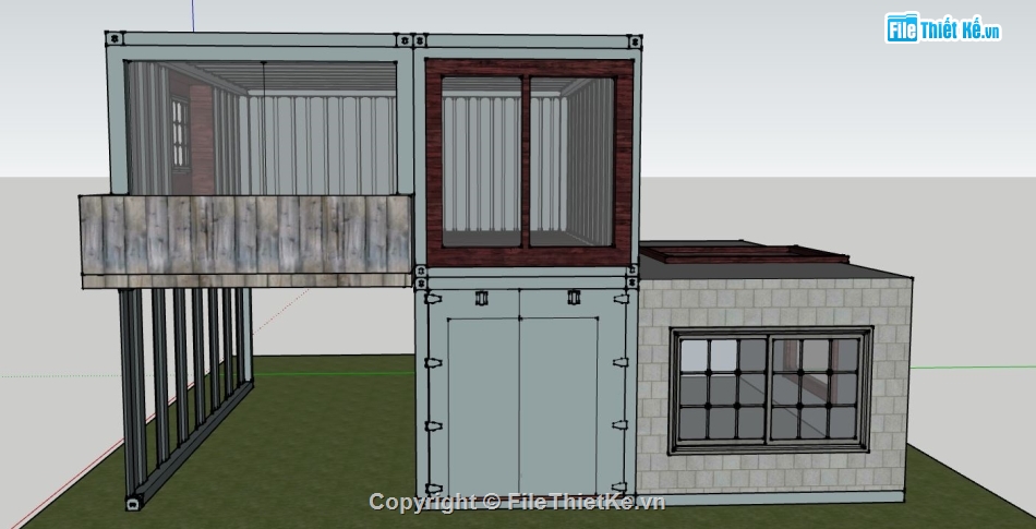 su nhà 2 tầng,sketchup nhà 2 tầng,nhà 2 tầng container