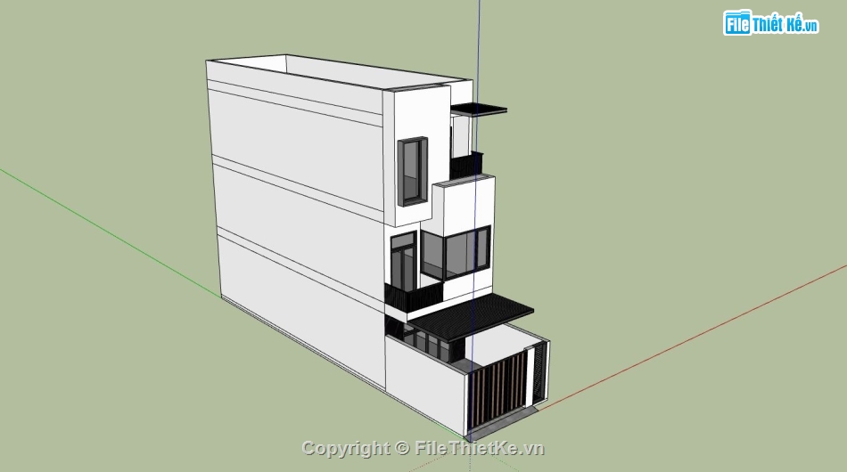 nhà 3 tầng,sketchup nhà 3 tầng,nhà 3 tầng hiện đại