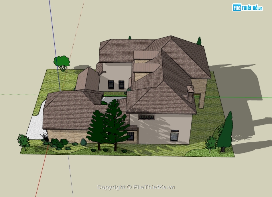 file sketchup nhà biệt thự cổ,dựng model su mẫu nhà biệt thự,nhà biệt thự file sketchup